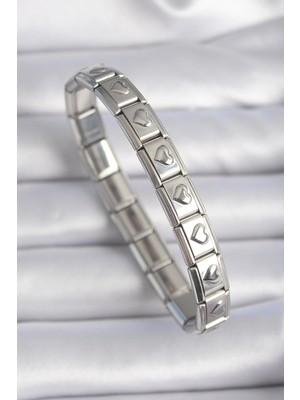 316L Çelik Gümüş Renk Kalp Işleme Nomination Charm Bileklik