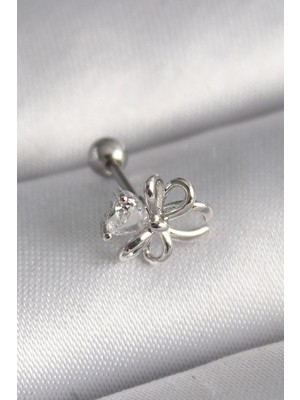 316L Çelik Gümüş Renk Zirkon Taş Detay Kurdele Model Tragus Piercing