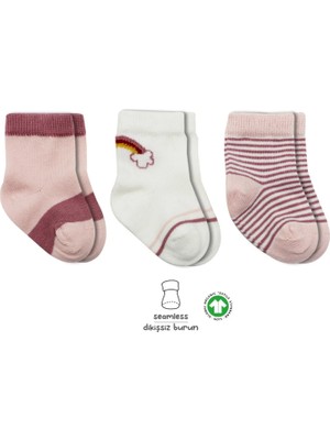 Bibaby Çorap Soket 3lü Penye Rainbow Bistyle Pudra