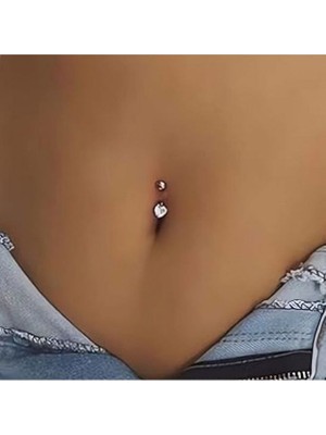 Heppii 316 L Çelik Zirkon Pembe Taşlı Kalp Göbek Piercingi Taşlı Kalpli Minimal Göbek Piercingi Silver Renk