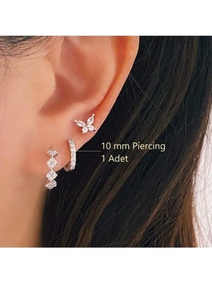 Heppii 10 mm Silver Renk Taşlı Halka Piercing Helix Lob Conch Kıkırdak