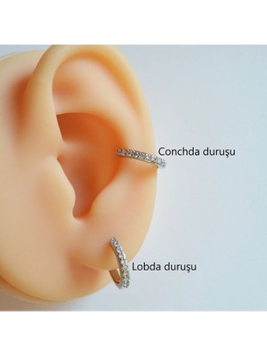 Heppii 10 mm Silver Renk Taşlı Halka Piercing Helix Lob Conch Kıkırdak