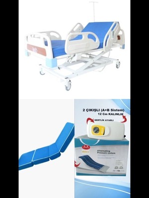 3 Motorlu Full Abs Hasta Karyolası+4parçalı Yatak +A+B 12 cm Sistemli  Boru Tipi Havalı Yatak Takım