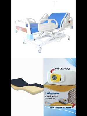 Emek Sağlık 3 Motorlu Full ABS Hasta Karyolası Visco Yatak ve Havalı Yatak Takımı 150 kg Taşıma Kapasitesi