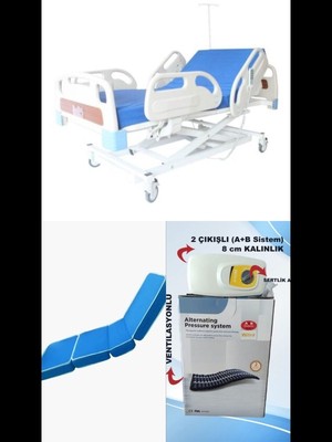 3 Motorlu Full Abs Hasta Karyolası + 4 Parçalı Yatak+ A+B Sistemli 8cm Boru Tipi Havalı Yatak Takım
