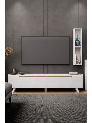 Lifedeco Tv Ünitesi Beyaz Kapaklı Ayaklı Eğri Kenar 1 Raflı LD-3003-BAEK1R