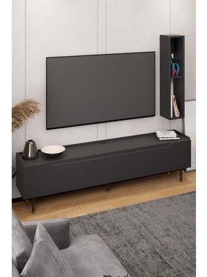 Lifedeco Tv Ünitesi Antrasit Kapaklı Ayaklı Eğri Kenar 1 Raflı LD-3003-GAEK1R