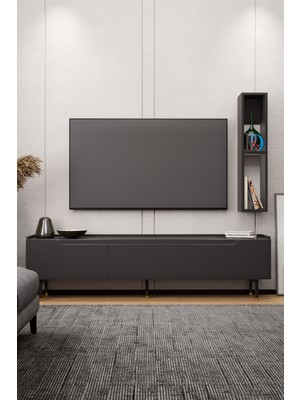 Lifedeco Tv Ünitesi Antrasit Kapaklı Ayaklı Eğri Kenar 1 Raflı LD-3003-GAEK1R