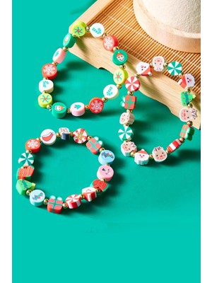 Yılbaşı Figürleri Polimer Fimo Boncuklu Çocuk Bileklik Seti
