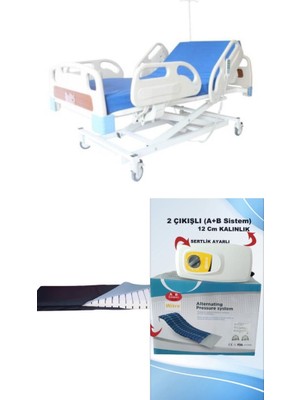 3 Motorlu Full Abs Hasta Karyolası + Lazer Kesim Yatak + 2 Çıkışlı A+B Sistemli 12 cm Boru Tipi Havalı Yatak Takım