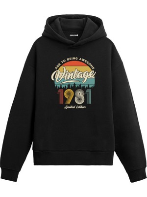 Colermi 1981 Vintage Nostalji Doğum Günü Hediyesi Vintage Tasarım Kapşonlu Sweatshirt