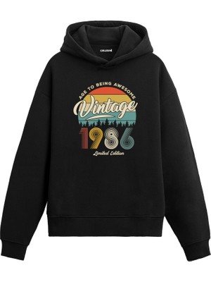 Colermi 1986 Vintage Nostalji Doğum Günü Hediyesi Vintage Tasarım Kapşonlu Sweatshirt