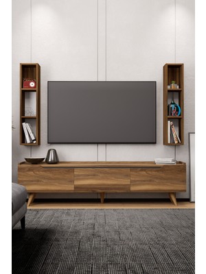 Lifedeco Tv Ünitesi Tesbih Kapaklı Ayaklı Eğri Kenar 2 Raflı LD-3003-TAEK2R