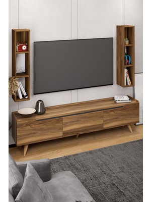 Lifedeco Tv Ünitesi Tesbih Kapaklı Ayaklı Eğri Kenar 2 Raflı LD-3003-TAEK2R