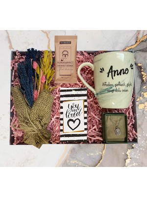 Regalo Anne Baget Kolye Kuru Çiçek Kahve Hediye Kutusu 45
