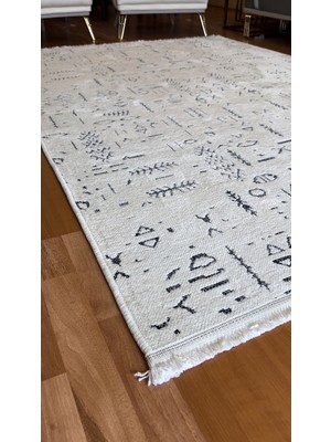 Ecosıa Carpet Ecosıa Modern Şönil Kilim Halı Yüksek Kalite Yolluk Antrasit Yıkanabilir Saçaklı  Kaymaz Taban