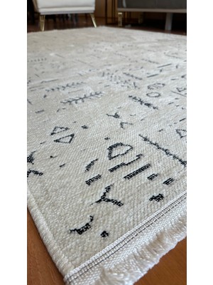 Ecosıa Carpet Ecosıa Modern Şönil Kilim Halı Yüksek Kalite Yolluk Antrasit Yıkanabilir Saçaklı  Kaymaz Taban