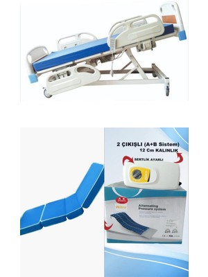 4 Motorlu Full Abs Hasta Karyolası + 4 Parçalı Yatak+ A+B Sistemli 12 cm Boru Tipi Havalı Yatak Takım