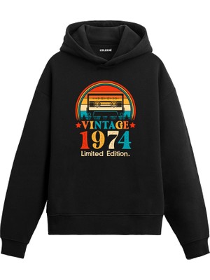 Colermi Retro 1974 Mixtape Limited Edition Doğum Günü Hediyesi Vintage Tasarım Kapşonlu Sweatshirt