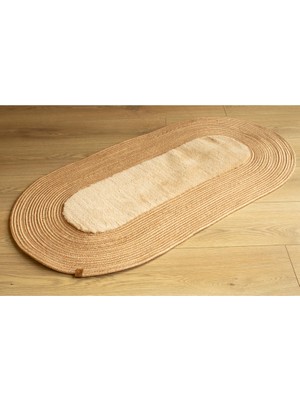 Klappe Desıgn Hasır Jüt Kaymaz Taban Banyo Antre Paspası Tekli Oval 100CM x 55CM