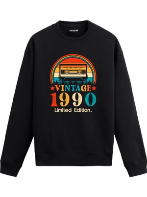 Colermi Retro 1990 Mixtape Limited Edition Doğum Günü Hediyesi Vintage Tasarım Kapşonlu Sweatshirt