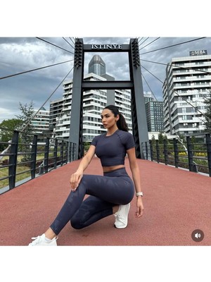 Toparlayıcı Etkili Füme Kamuflaj Yüksek Bel Kadın Günlük ve Spor Tayt