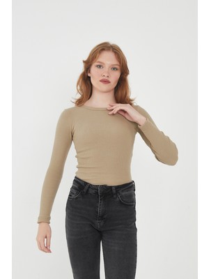 Wearflawless Kadın Bisiklet Yaka Uzun Kollu Fitilli Bluz