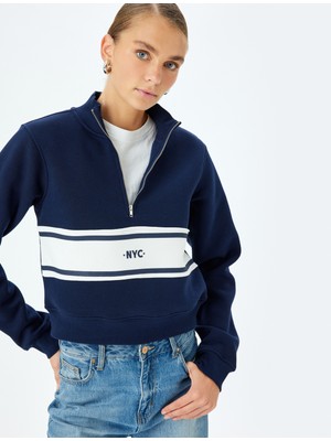 Koton Uzun Kollu Renk Bloklu Yarım Fermuarlı Sweatshirt