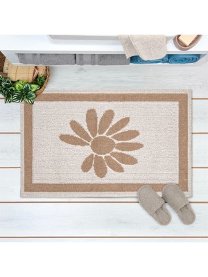 Evidea Soft Daisy Banyo Paspası - Bej - 50X80 cm