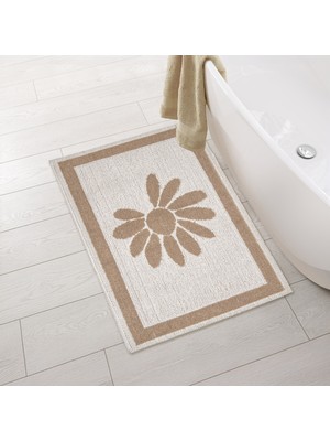 Evidea Soft Daisy Banyo Paspası - Bej - 50X80 cm