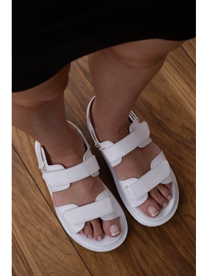 Sovrana Çift Cırtlı Sandalet Beyaz
