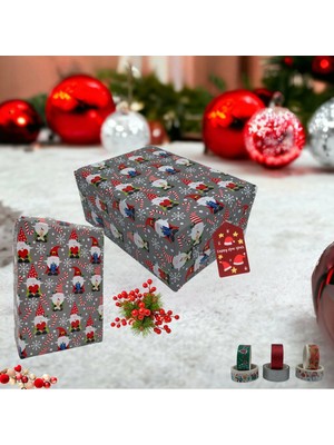 Roco Paper Co. Italyan Kuşe Hediye Paketleme Kağıdı, Cüce Noel Baba Desenli Ambalaj Kağıdı, 10 Adet, No: 70 x 100  cm