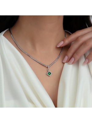 Usho Jewelry 925 Ayar Gümüş Pırlanta Modeli Italyan Zincir Kare Takım, Kadın Takım