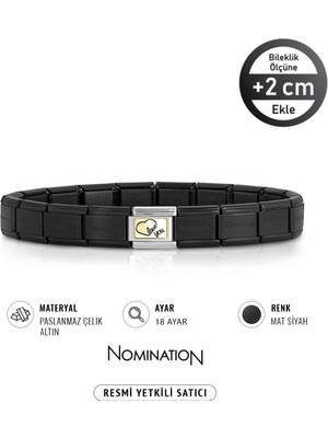 Nomination Italy Composable 18 Ayar Altın Love Yazılı Kalp ve Çelik Bileklik Mat Siyah