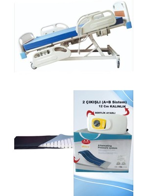 4 Motorlu Full Abs Hasta Karyolası + Lazer Kesim Yatak + 2 Çıkışlı A+B Sistemli 12 cm Boru Tipi Havalı Yatak Takım