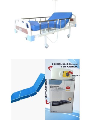 2 Motorlu Abs Başlıklı Tabanca Korkuluklu Hasta Karyolası A+B 8 cm Boru Tipi Havalı Yataklı Takım