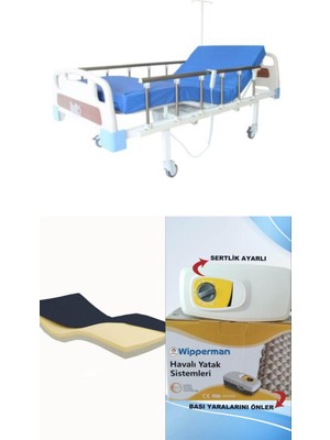 2 Motorlu Abs Başlıklı Tabanca Korkuluklu Hasta Karyolası Baklava Tipi Havalı Yataklı Takım