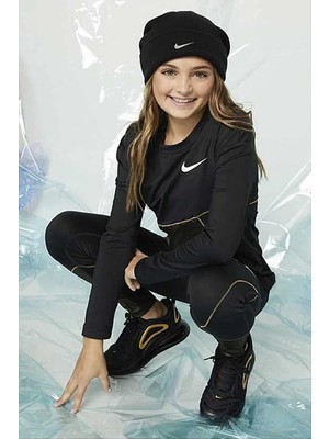 Nike Kid's  Cuffed Beanıe  Çocuk Manşetli Metal Swooshlu Bere Siyah