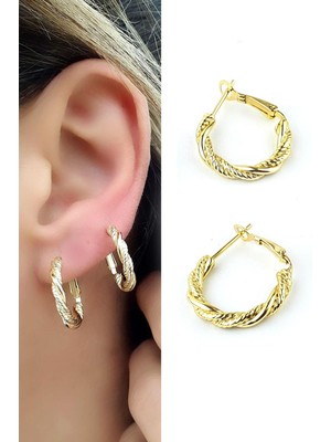 Ose Shop Italyan 925AYAR Gümüş Üzerine Altın Kaplama Burgu Halka Küpe