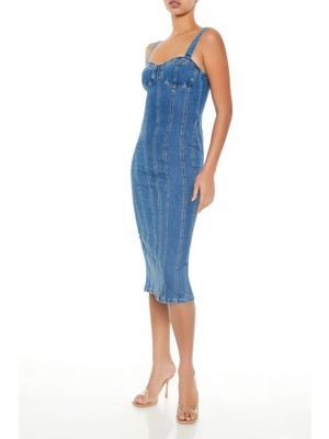 F21 Denim Midi Elbise