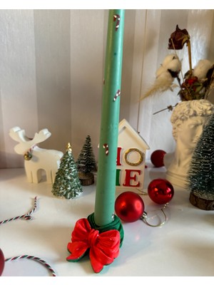 Yeyu Candles Christmas Candy Candlestick / Noel Tasarım Şamdan Mum ve Mumluk 2'li