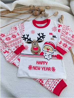 Bilge Trend Yılbaşı Özel Happy New Year Baskılı  Pamuk Pijama Takımı(1 Beden Büyük Almanız Önerilir)
