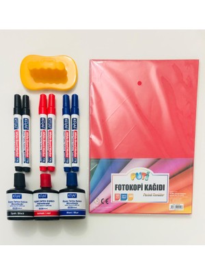 Viva Kırtasiye Seti(Puti Renkli Fotokopi Kağıdı 100LÜ-TAHTA Kalemi 6 Ad.-Mürekkep 100 ml 3 Renk-Silgi)