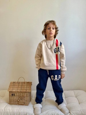 Sacro Kids Gap Çizgili Eşofman-Sweatshirt 3 Iplik Şardonlu Kışlık Erkek Çocuk Takım