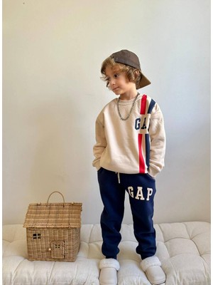 Sacro Kids Gap Çizgili Eşofman-Sweatshirt 3 Iplik Şardonlu Kışlık Erkek Çocuk Takım