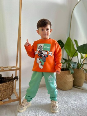 Sacro Kids Adidas Disney Karakter Baskılı Eşofman-Sweatshirt 3 Iplik Şardonlu Kışlık Erkek Çocuk Takım