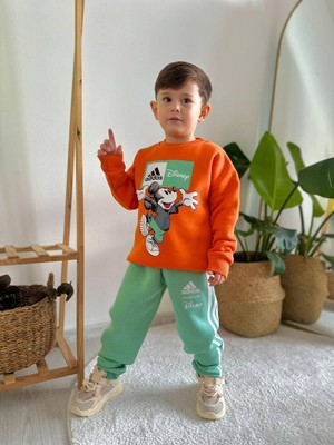 Sacro Kids Adidas Disney Karakter Baskılı Eşofman-Sweatshirt 3 Iplik Şardonlu Kışlık Erkek Çocuk Takım