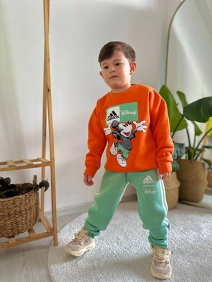 Sacro Kids Adidas Disney Karakter Baskılı Eşofman-Sweatshirt 3 Iplik Şardonlu Kışlık Erkek Çocuk Takım