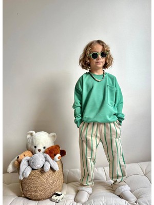 Sacro Kids Altı Çizgili Eşofman-Sweatshirt 3 Iplik Kışlık Erkek Çocuk Takım