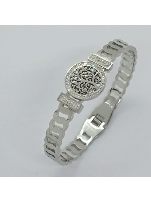 Ödül Moda Çelik Zirkon Taşlı Hayat Ağacı Kelepçe Bileklik